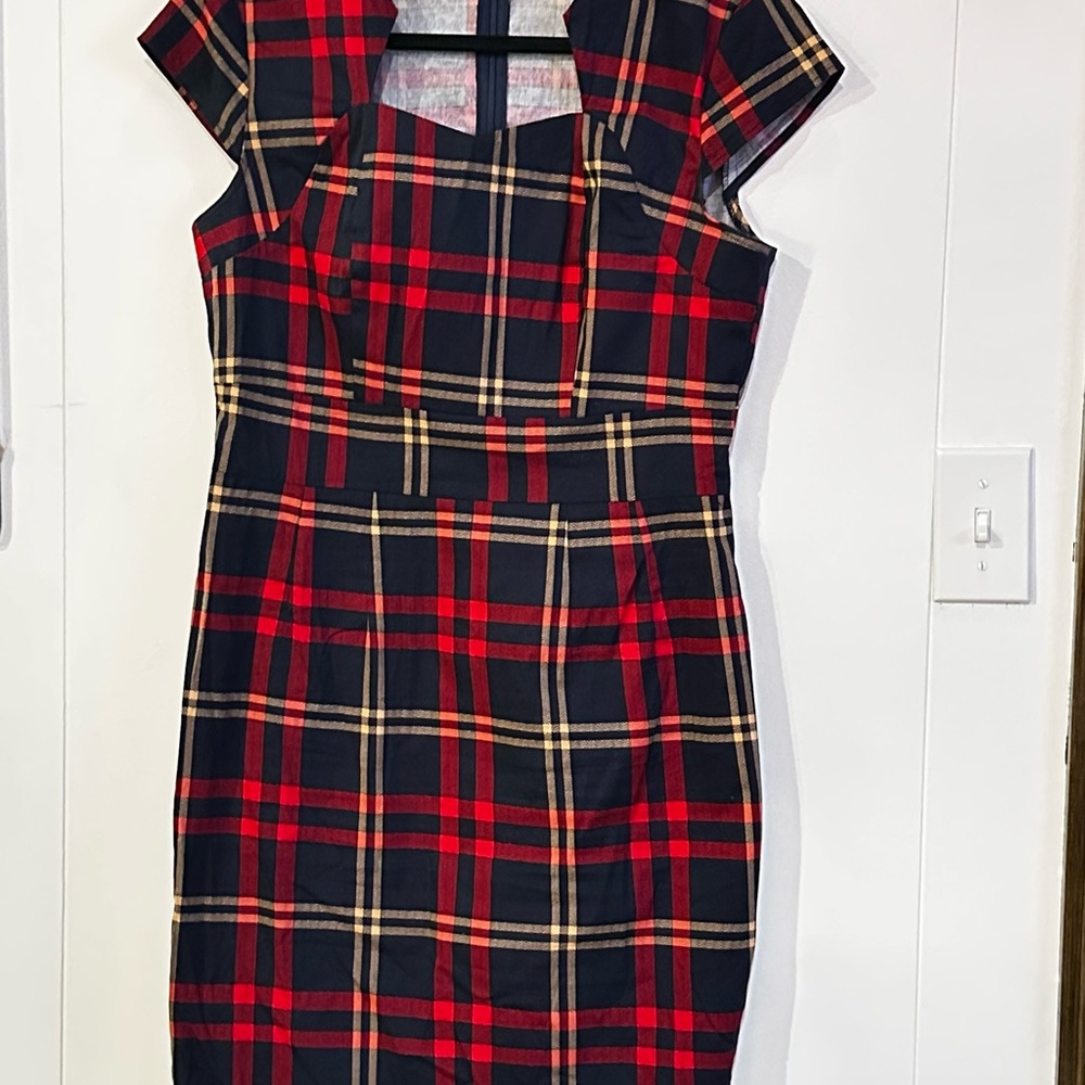 Grace Karin Red and Blue Plaid Sheath Dress
